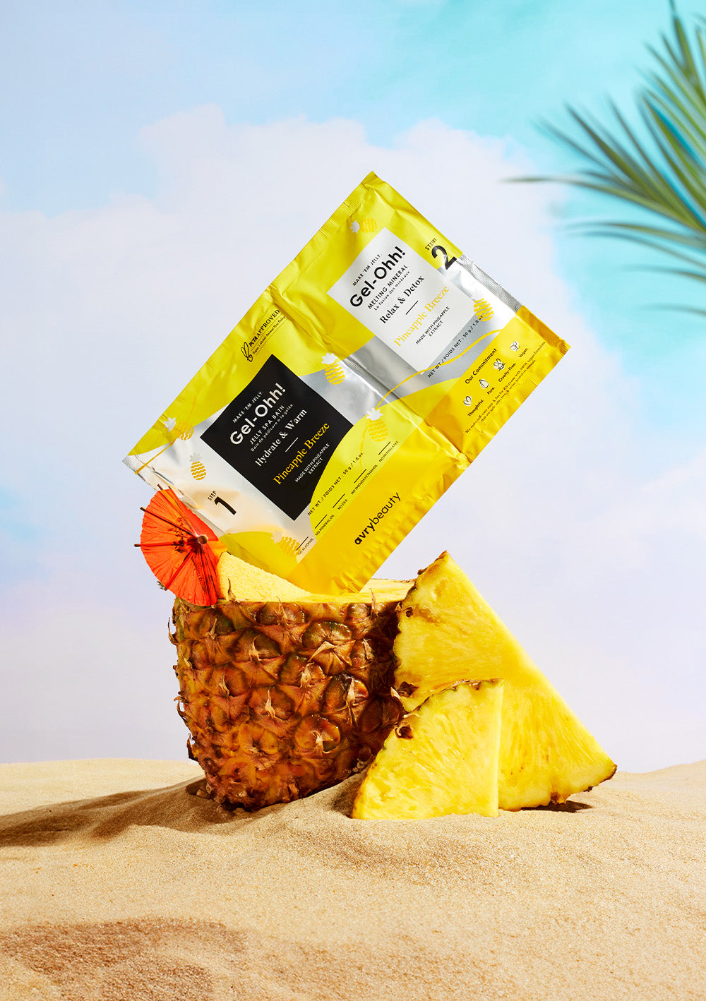 Pineapple Breeze Gel-Ohh! in a real pineapple on a beach